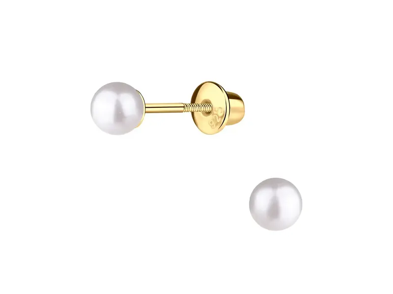 Cherished Moments 14K Gold-Plated White Pearl Earrings with Screw Backs