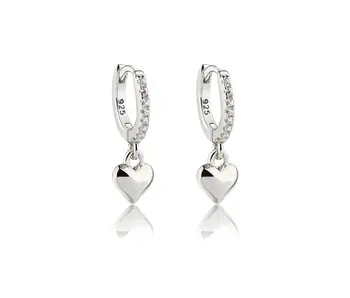 Sterling Silver Huggie with Heart Earrings For Kids, Girls