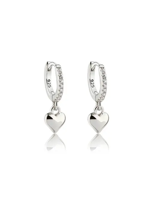 Sterling Silver Huggie with Heart Earrings For Kids, Girls