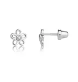 Cherished Moments Sterling Silver Kids Screw-Back Outline Daisy Earrings Clear