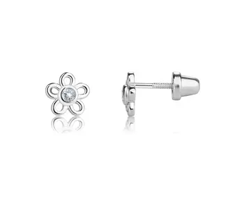 Sterling Silver Kids Screw-Back Outline Daisy Earrings Clear