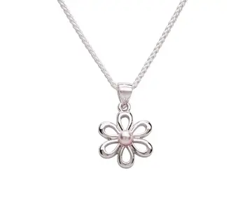 Sterling Silver Screw-Back Outline Daisy Necklace for Kids