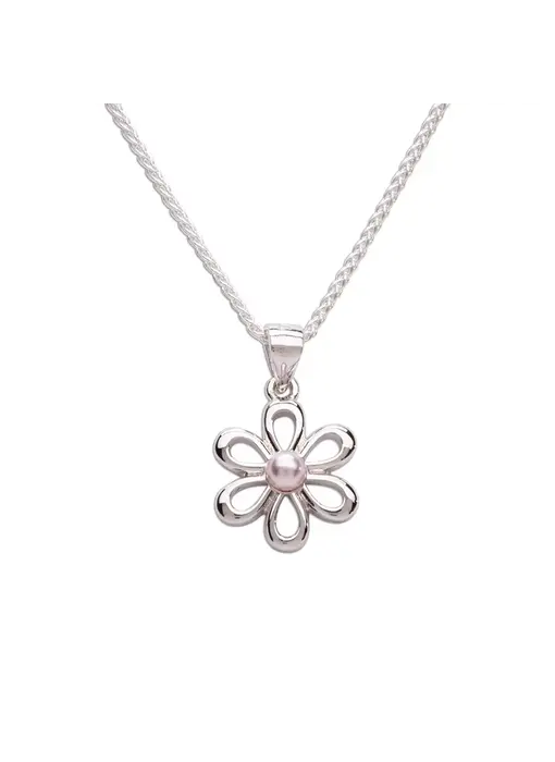 Sterling Silver Screw-Back Outline Daisy Necklace for Kids