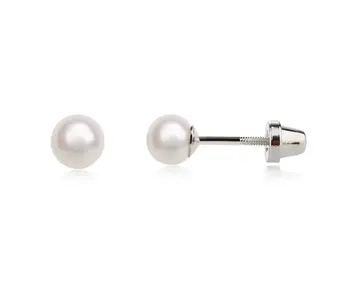 Sterling Silver Screw-Back White Pearl Earrings For Children