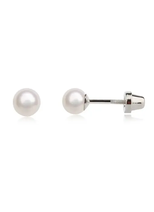 Sterling Silver Screw-Back White Pearl Earrings For Children