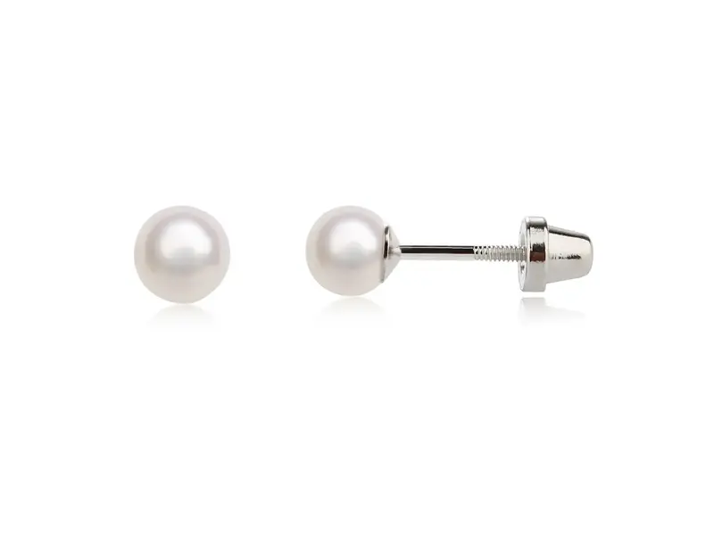 Cherished Moments Sterling Silver Screw-Back White Pearl Earrings For Children