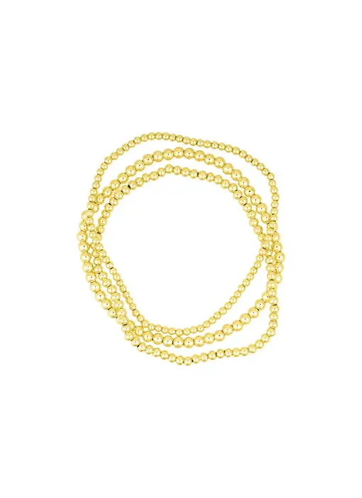 14k Gold Plated Stretch Ball Bracelet Set