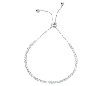 Adjustable Bolo Tennis Bracelet with Pull Ties Silver