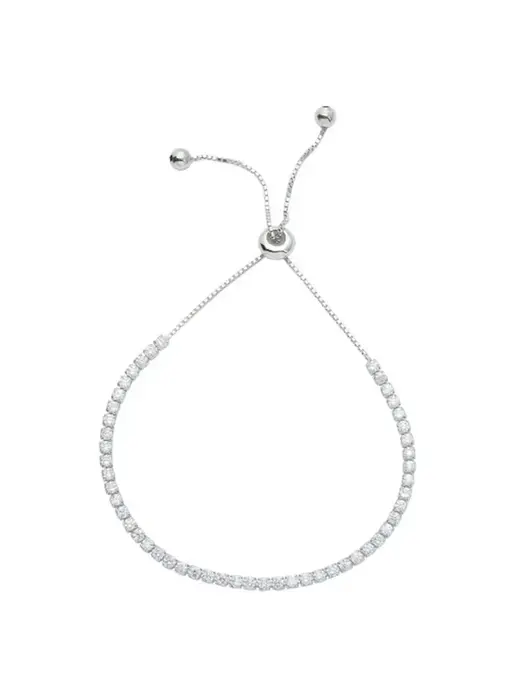 Adjustable Bolo Tennis Bracelet with Pull Ties Silver