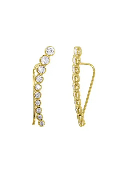 Bezeled Ear Climber Earrings Gold