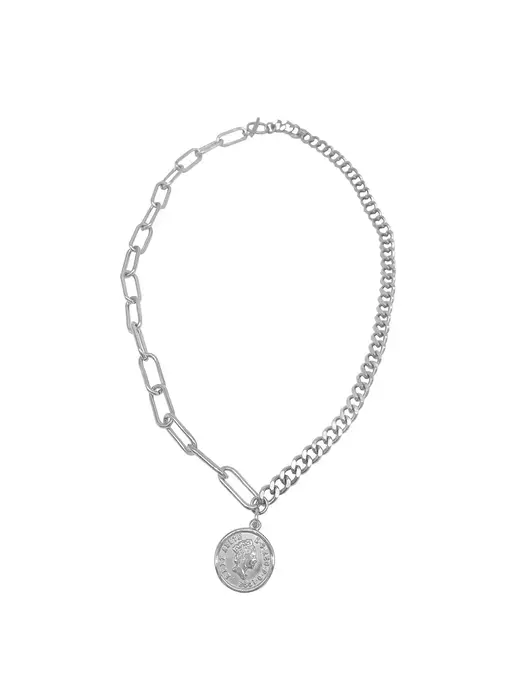 Coin Mixed Chain Necklace Silver Gold