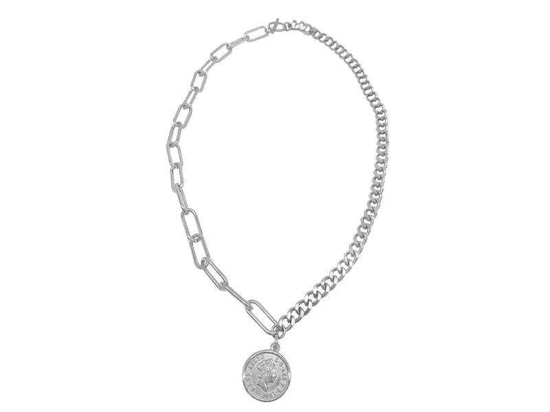 Adornia Coin Mixed Chain Necklace Silver Gold