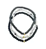 Adornia Men's Triple Stretch Bead Bracelet Set White, Black, Silver