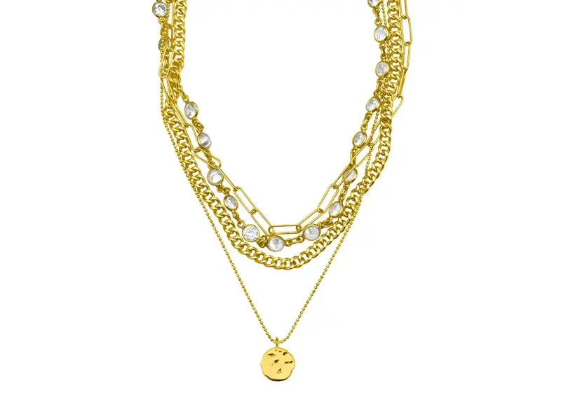 Adornia Messy Layered Necklace with Coin Charm Silver Gold