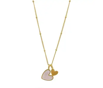 Mother of Pearl Heart Charms Necklace Gold