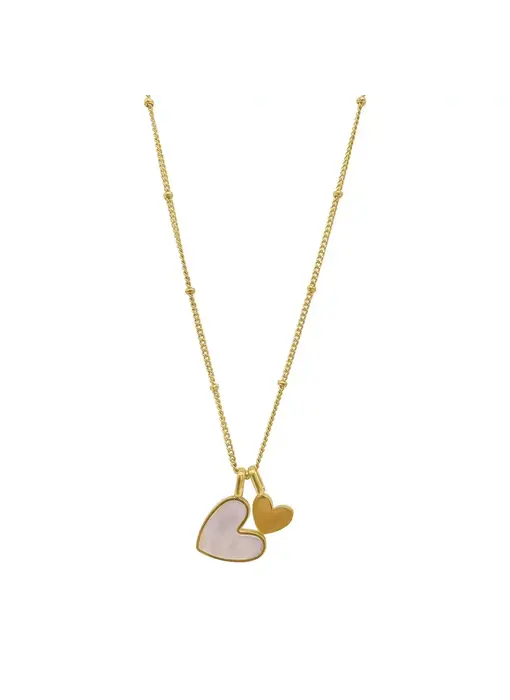 Mother of Pearl Heart Charms Necklace Gold