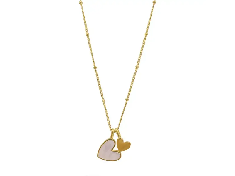 Adornia Mother of Pearl Heart Charms Necklace Gold
