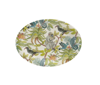 Oval Printed Stoneware Platter w/ Rainforest Botanicals