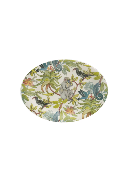 Oval Printed Stoneware Platter w/ Rainforest Botanicals