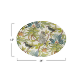 Creative Co-OP Oval Printed Stoneware Platter w/ Rainforest Botanicals
