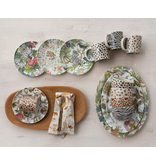 Creative Co-OP Oval Printed Stoneware Platter w/ Rainforest Botanicals