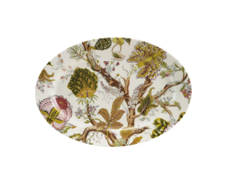 Creative Co-OP Oval Printed Stoneware Platter w/ Botanicals