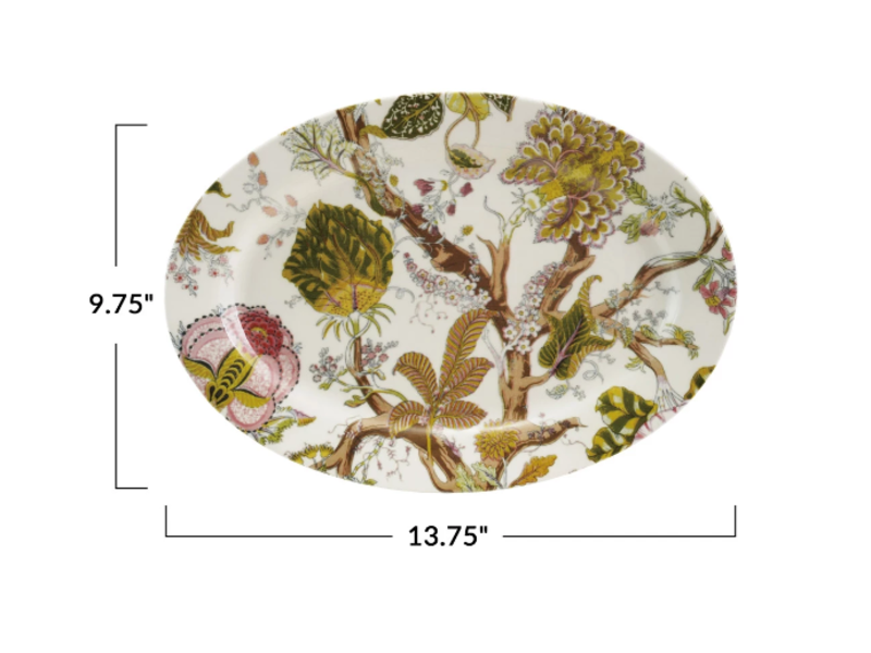 Creative Co-OP Oval Printed Stoneware Platter w/ Botanicals