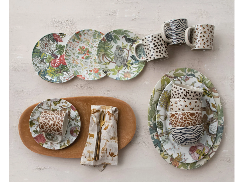 Creative Co-OP Oval Printed Stoneware Platter w/ Botanicals