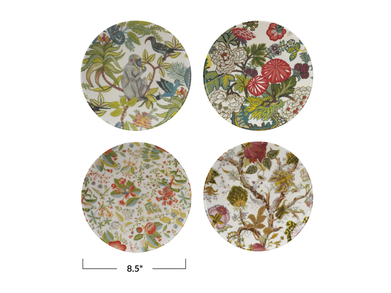 Creative Co-OP Printed Stoneware Plate w/ Botanicals, 4 Assorted Styles