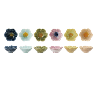 Stoneware Flower Shaped Bowl, Reactive Glaze, 6 Assorted Colors