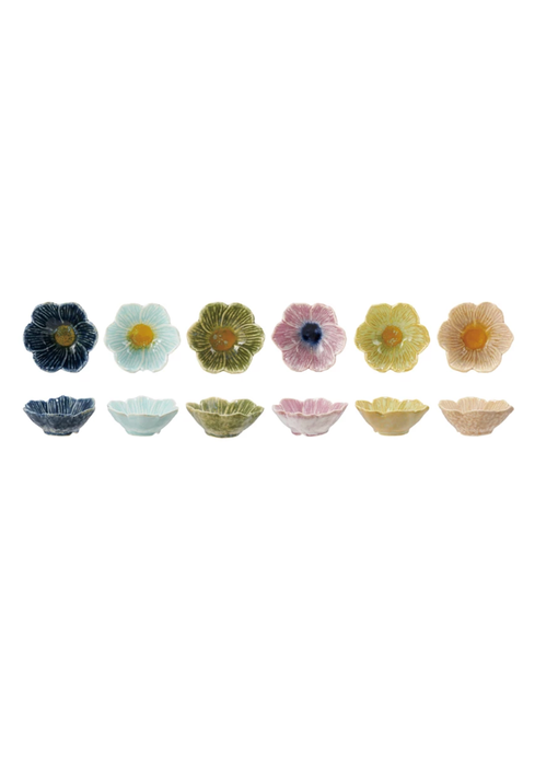Stoneware Flower Shaped Bowl, Reactive Glaze, 6 Assorted Colors