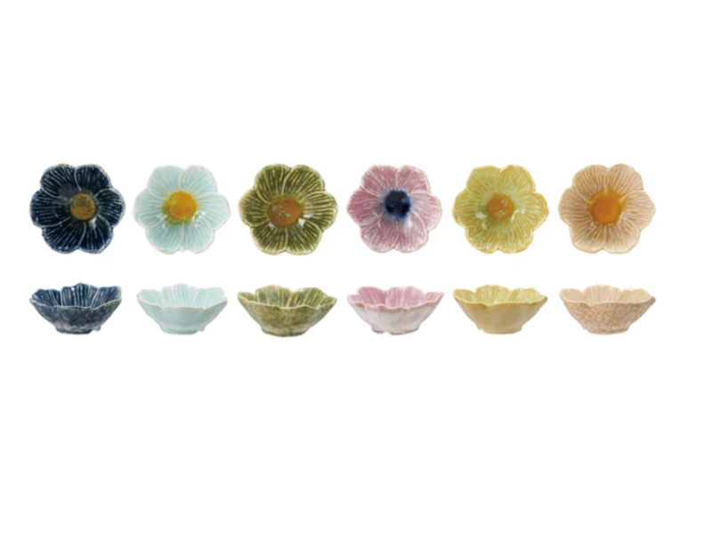 Creative Co-OP Stoneware Flower Shaped Bowl, Reactive Glaze, 6 Assorted Colors