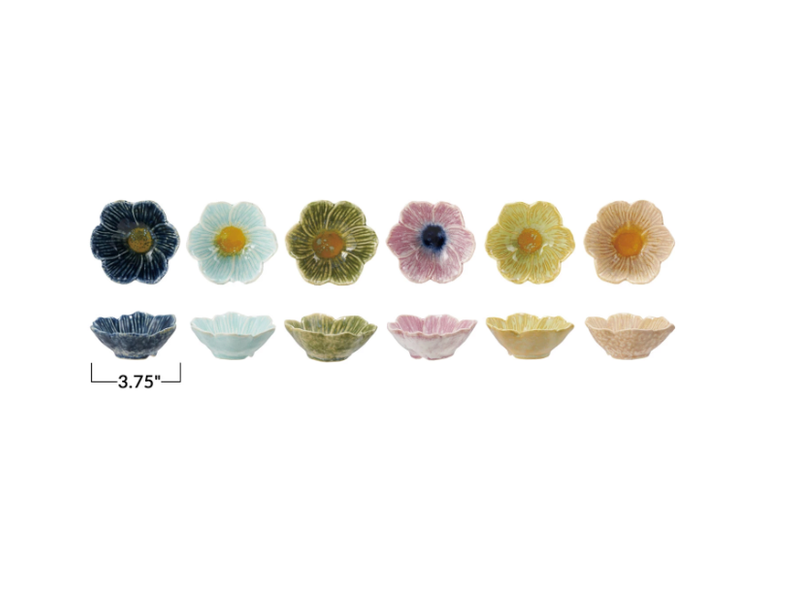 Creative Co-OP Stoneware Flower Shaped Bowl, Reactive Glaze, 6 Assorted Colors