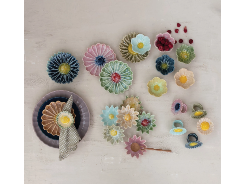 Creative Co-OP Stoneware Flower Shaped Bowl, Reactive Glaze, 6 Assorted Colors
