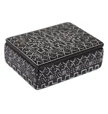 Global Crafts Soapstone Carved Box, Black Tribal Etching