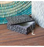 Global Crafts Soapstone Carved Box, Black Tribal Etching