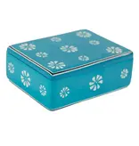 Global Crafts Soapstone Carved Box, Turquoise Tribal Etching