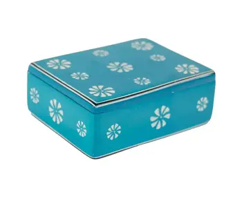 Soapstone Carved Box, Turquoise Tribal Etching