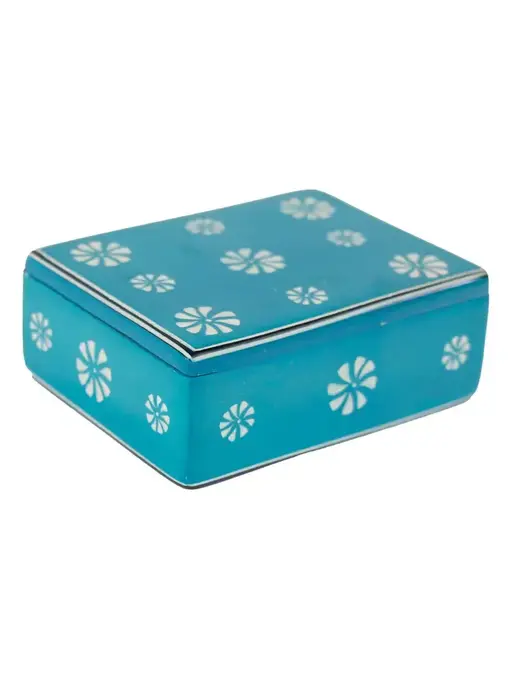 Soapstone Carved Box, Turquoise Tribal Etching