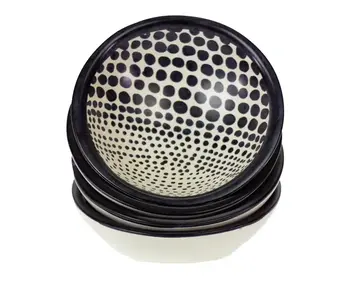 Painted Soapstone Carved Dish, Black Etching