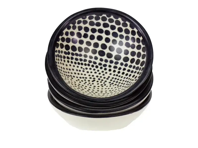 Global Crafts Painted Soapstone Carved Dish, Black Etching