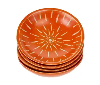 Painted Soapstone Carved Dish, Orange Etching