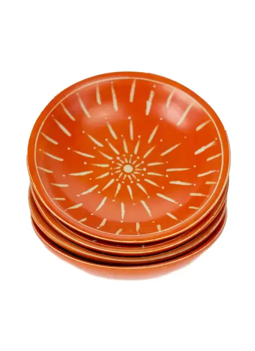 Painted Soapstone Carved Dish, Orange Etching