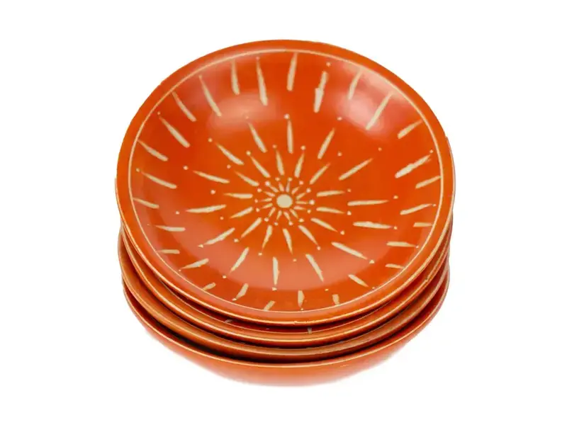 Global Crafts Painted Soapstone Carved Dish, Orange Etching