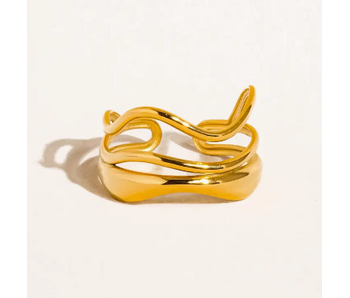 Ozzy 18K Gold Non-Tarnish Abstract Ring w. Open Back