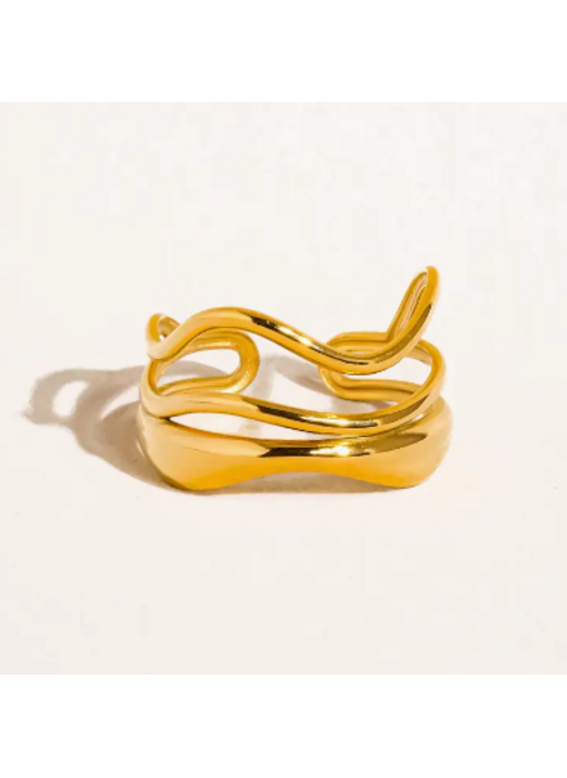 Ozzy 18K Gold Non-Tarnish Abstract Ring w. Open Back