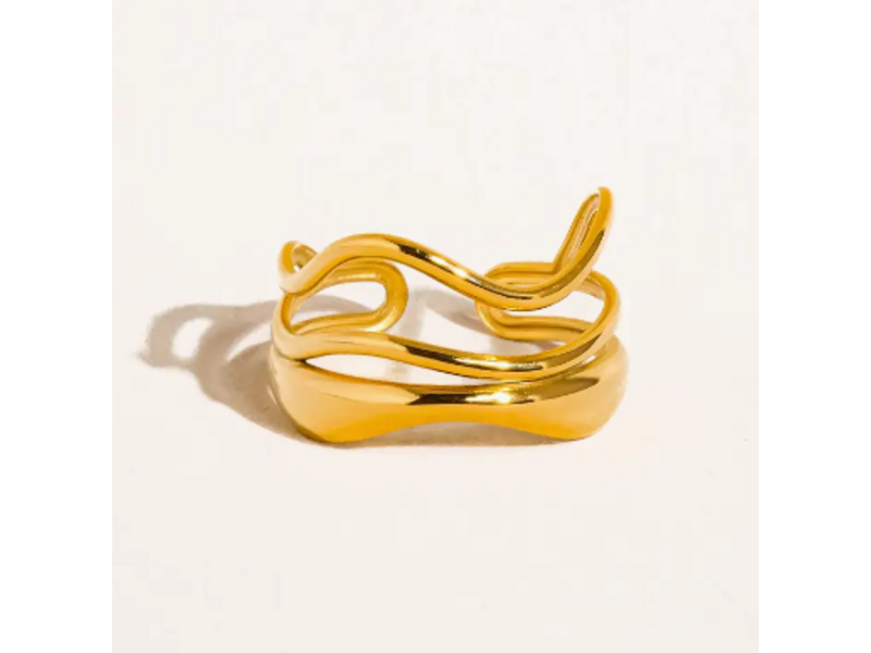 MAIQ Accessories Ozzy 18K Gold Non-Tarnish Abstract Ring w. Open Back