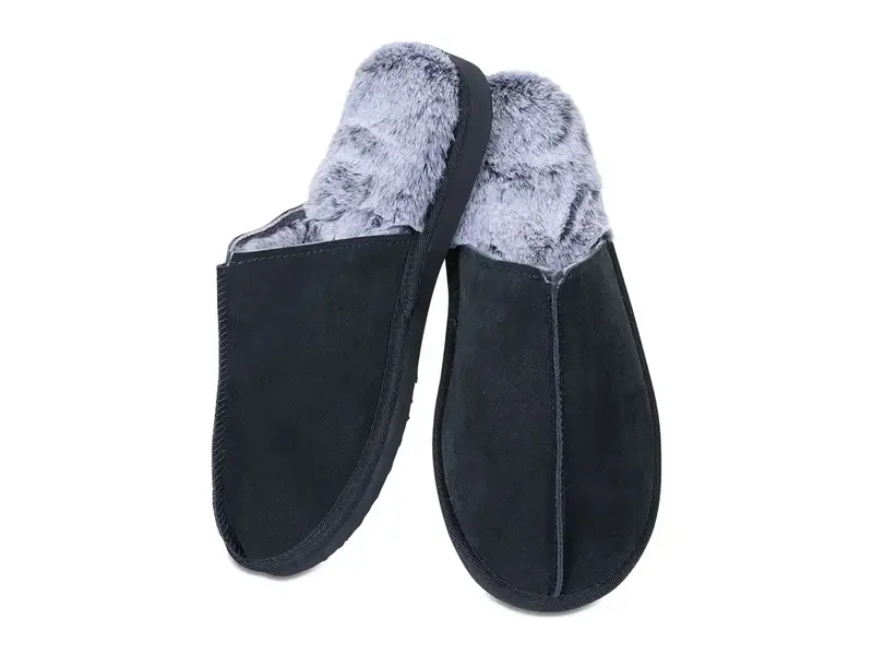 Infinity Classics International True Suede Men's Plush Slippers Black - Medium (9-10)
