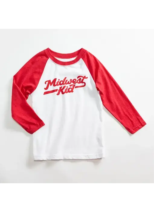 Midwest Kid White/ Heather Red Kids Raglan 2T