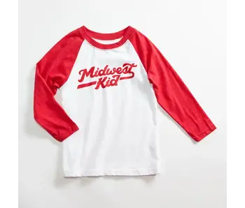 Midwest Kid White/ Heather Red Kids Raglan 4T